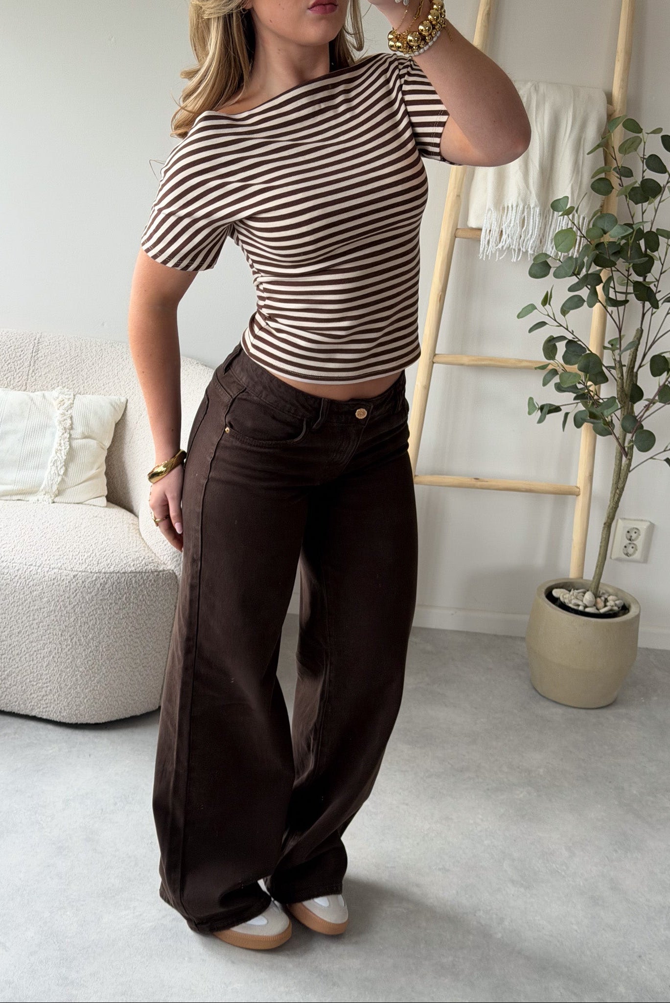 Fitted Stripe Boatneck Top