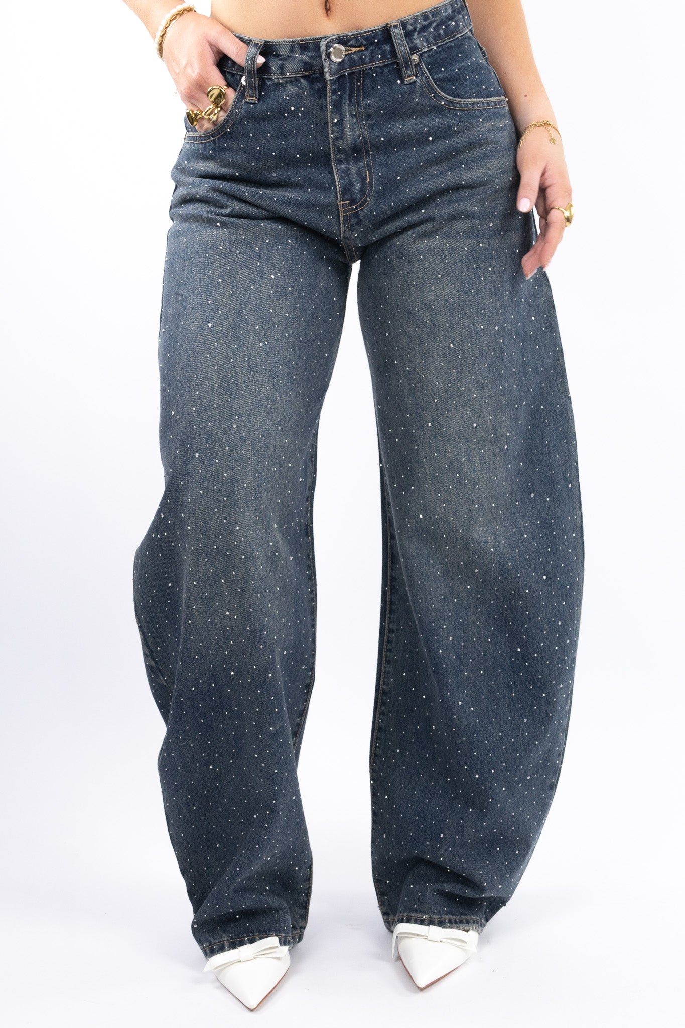 Midnight Glitter Balloon Jeans - No stretch