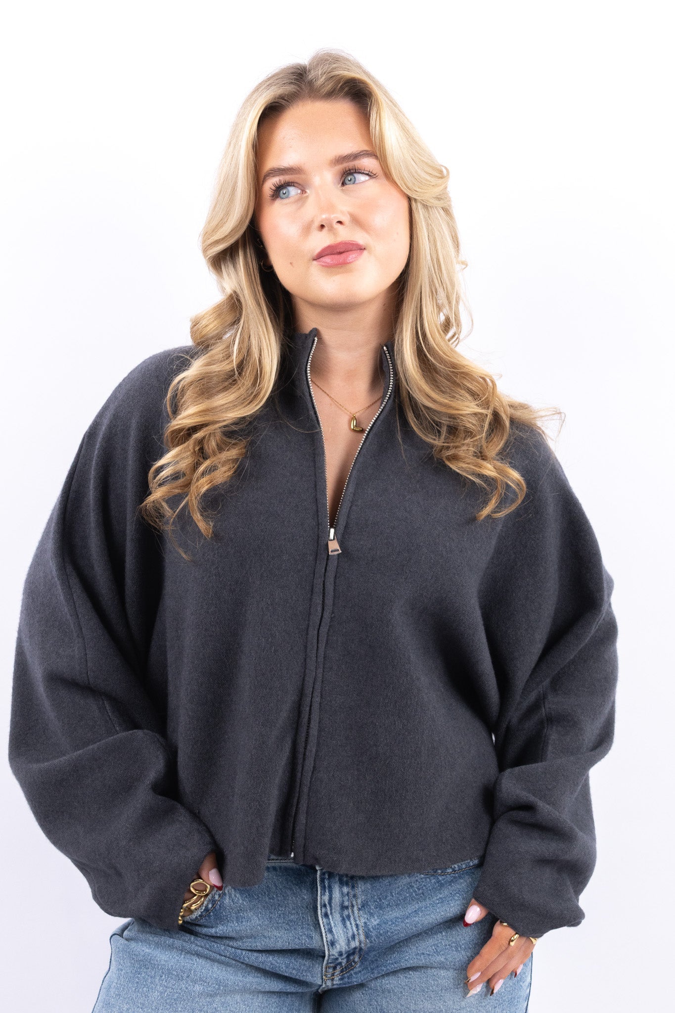 Boxy Zip Up Sweater