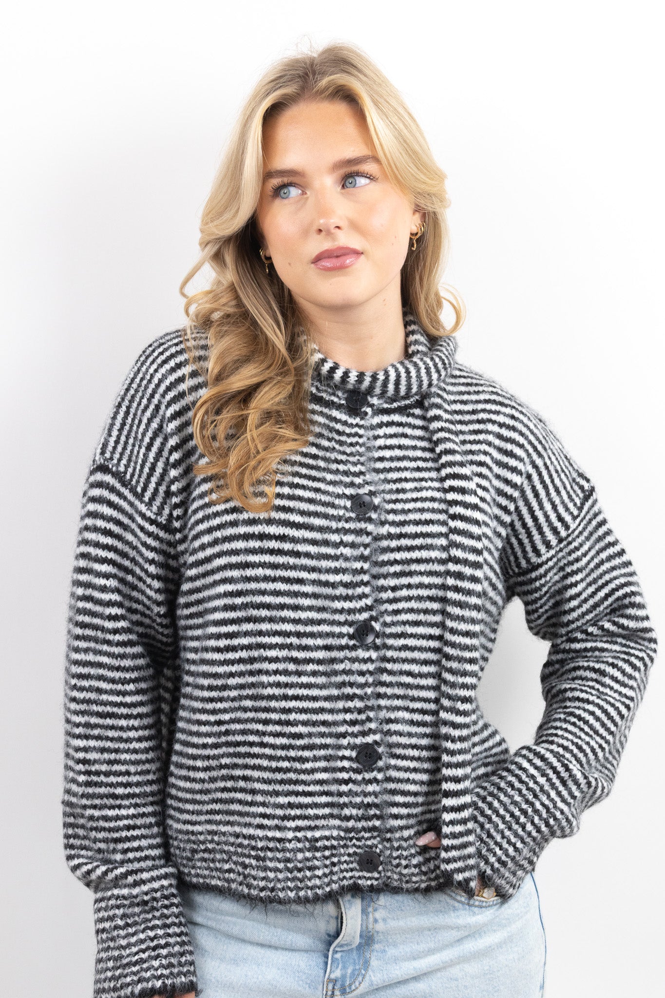 Cozy Striped Scarf Cardigan