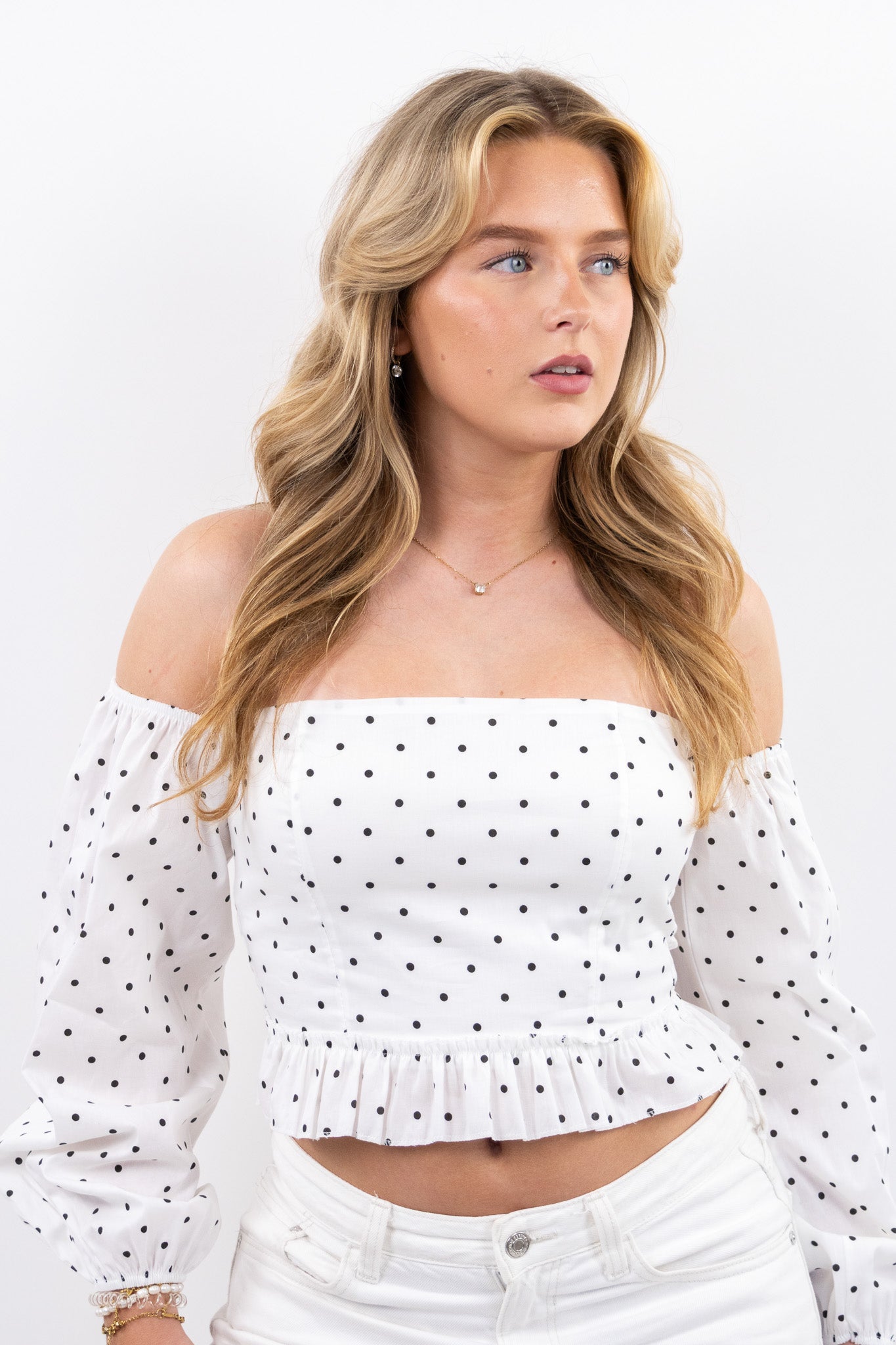 Dots off shoulder top
